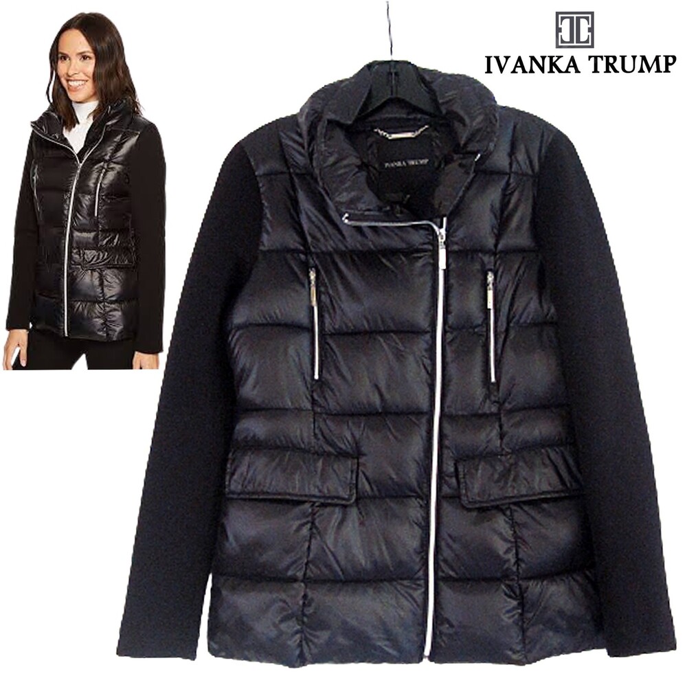 IVANKA TRUMP NEW Black Quilted Asymmetrical Zip Puffer Jacket S